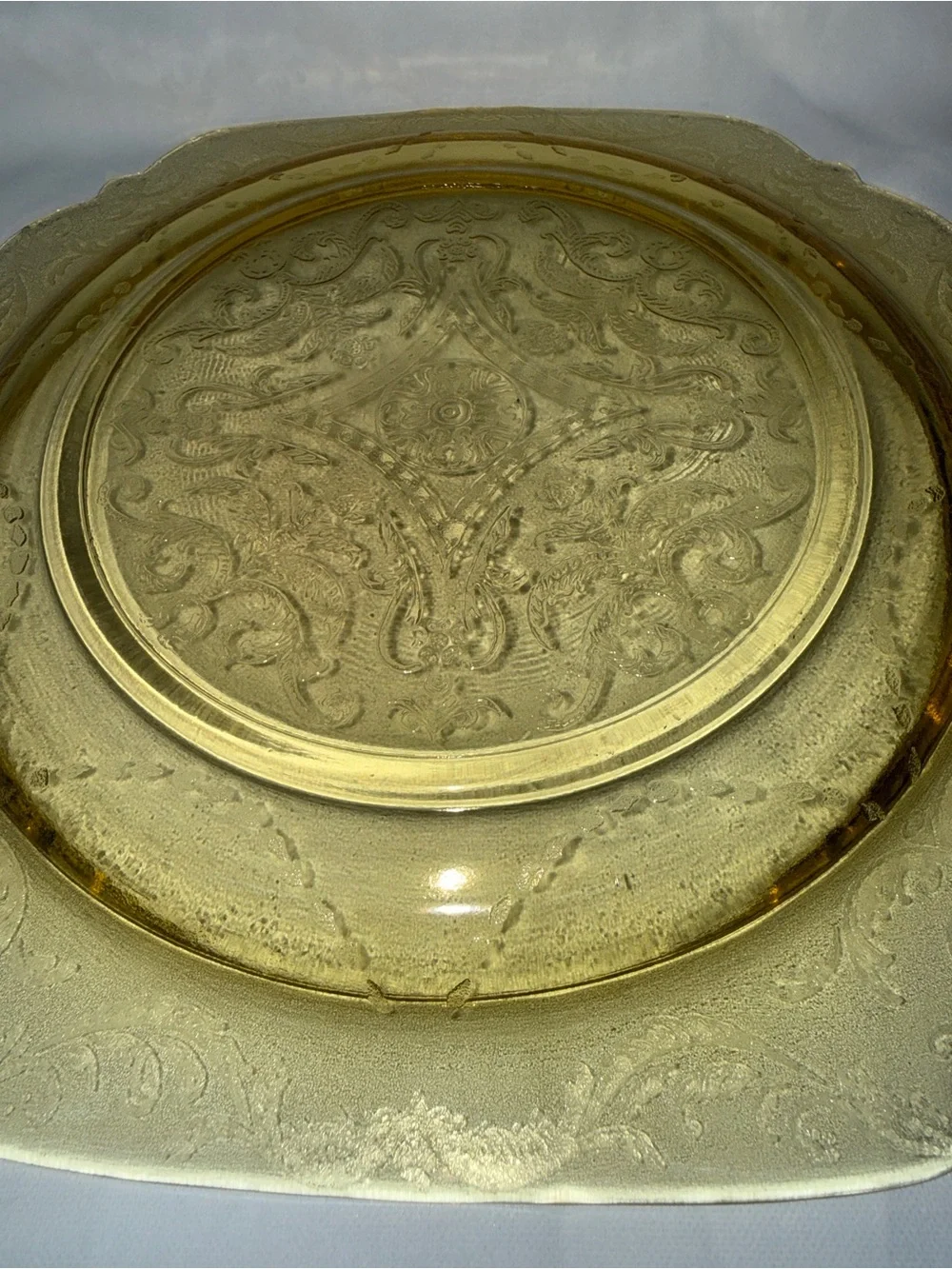 Vintage Amber Depression Glass Etched Luncheon Plates